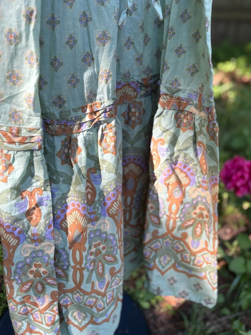 April Cornell Faux Wrap Mint Green Boho Printed Maxi Dress | 100% Cotton - Picture 4 of 8